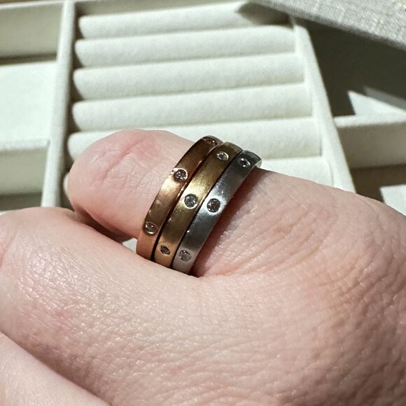 Park Lane Trio Stacking Rings - Rose Gold Yellow Gold & Silver W Crystal Accents - Picture 7 of 8